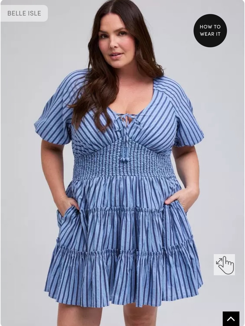 NWT Torrid Blue Striped Puff Sleeve Tiered Smocked Waist Mini Dress